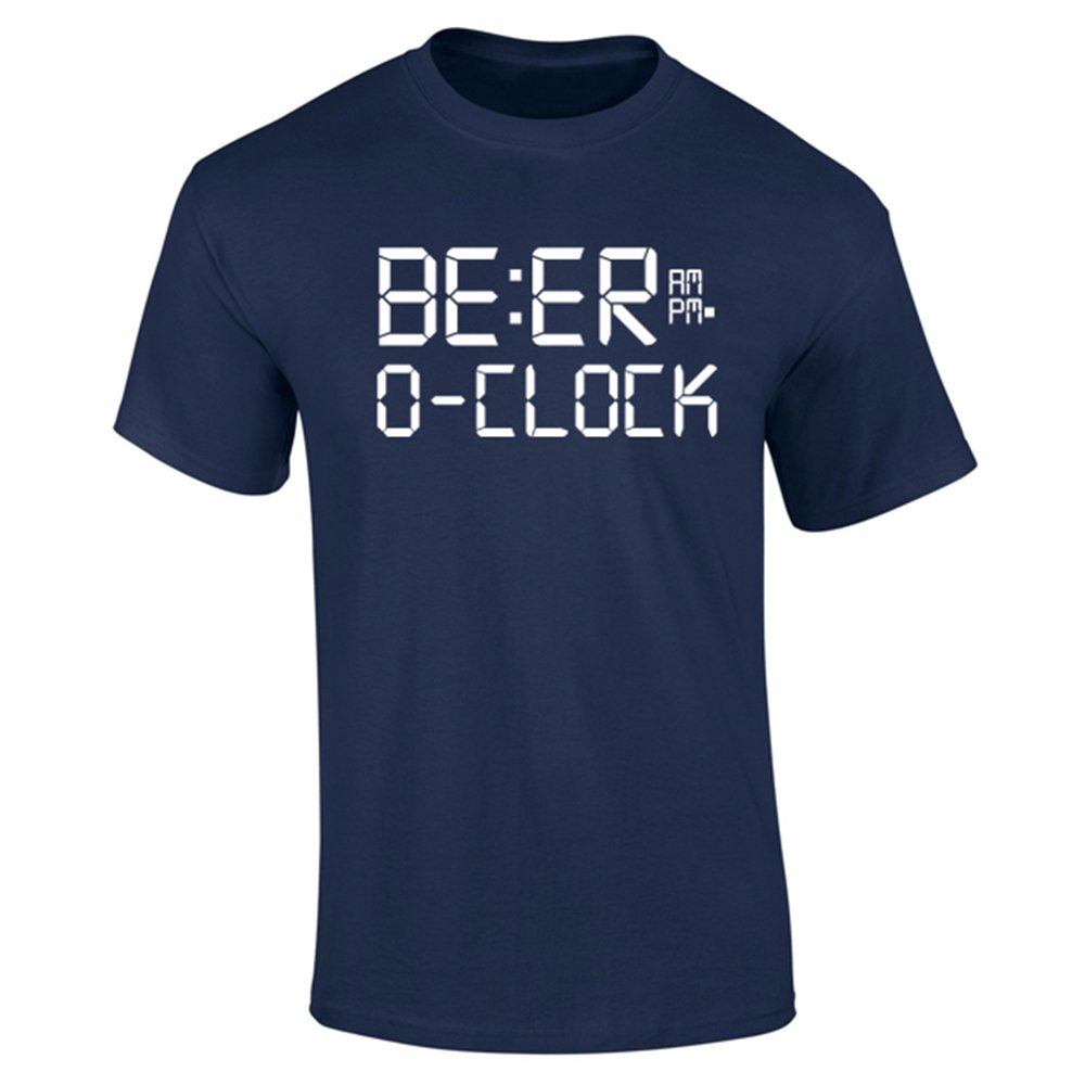Mens Beer O'Clock Drinking Novelty Funny Slogan T-Shirt Navy Blue (XL)