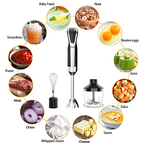 Immersion Blender 4 In 1 With Led Display 8 Speed Hand Blender ,Powerful 800W,Stainless Steel Blades ,With Whisk,600Ml Beaker And 500Ml Chopper,Storage Bracket (1.5M-Cable)Bpa Free #TOP6