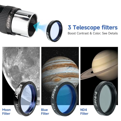 Svbony SV233 Okular Teleskop Set, 6 mm, 17 mm PLOSSL Okular, 2X Barlow Linse, Mond, ND4, 82A Farb Filter, mit Einer Tragbaren Tasche, Siebenteiliges Teleskop Zubehör für Astronomische Visuelle