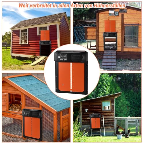Automatische Hühnerklappe Solar, Cieex Größe Elektrische Hühnerklappe mit Timer, Wasserdicht LED Display, Lichtsensor, Fernbedienung, Auminum Solar Hühnerstalltür Intelligenter Einklemmschutz