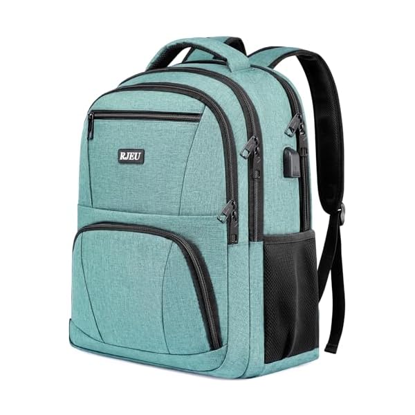 Backpack-for-Men-and-Women-School-Backpack-for-Teens-Water-Resistant-Travel-Laptop-Back-Pack-with-USB-Charging-Port-156-Inch-College-Bookbag-for-Girls-and-Boys-Teal RJEU Backpack for Men and Women, School Backpack for Teens, Water-Resistant Travel Laptop Back Pack with USB Charging Port, 15.6 Inch College Bookbag for Girls and Boys, Teal