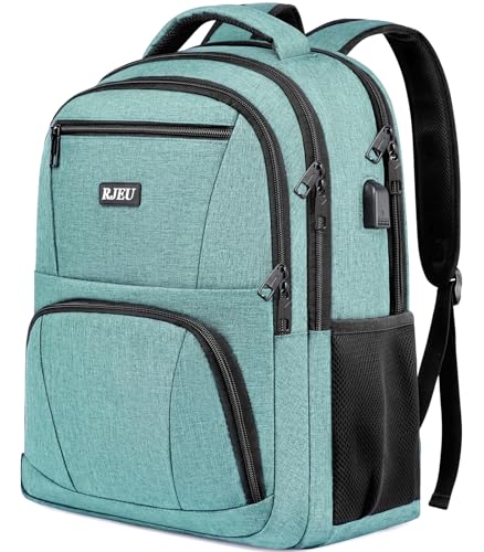 RJEU Backpack for Men and Women, School Backpack for Teens, Water-Resistant Travel Laptop Back Pack with USB Charging Port, 15.6 Inch College Bookbag for Girls and Boys, Teal