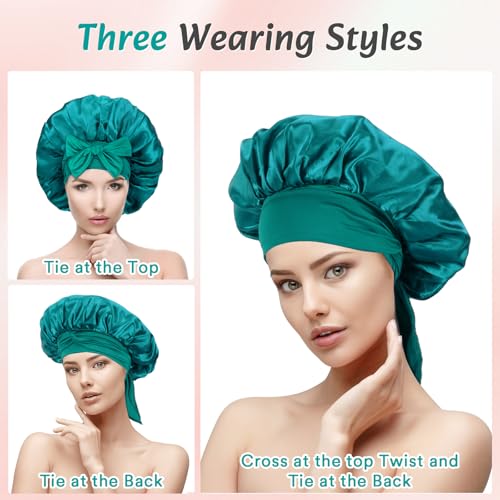 Euqvunn 2Pcs Hair Bonnet for Sleeping Satin Hair Bonnet with 6.2×63cm Widen Tie Band, Sleep Bonnet - Image 4