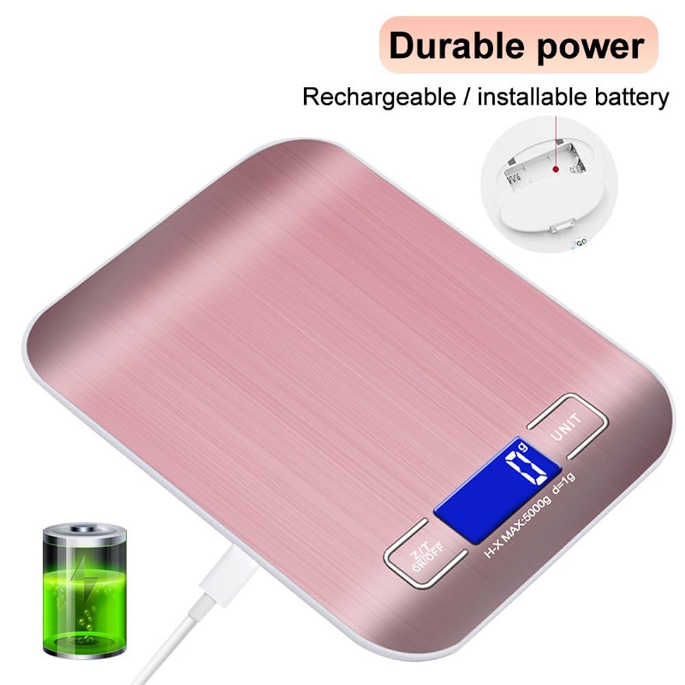 Báscula de Alimentos, báscula Digital de Cocina, Gramos y onzas de Peso for Hornear, cocinar y Preparar Comidas, 6 Unidades con función de Tara, Acero Inoxidable de fácil Limpieza(10kg/1g)
