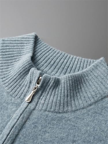 Men's Wool Sweater Pullover Casual Mock Neck Zippers Long Sleeve Solid Merino Wool Knitwear Jumper4