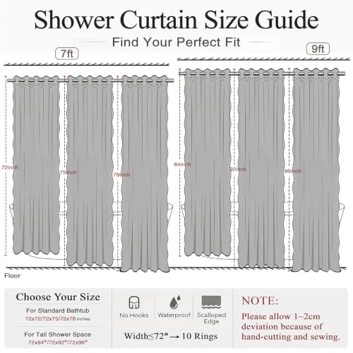 Furlinic Grey No Hook Shower Curtain Scalloped Waterproof Heavy Duty 72x75 by Furlinic - Used condition - Image 9