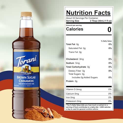 Image of Torani Sugar Free Brown Sugar Cinnamon Syrup 1L - Keto, 0 Calorie
