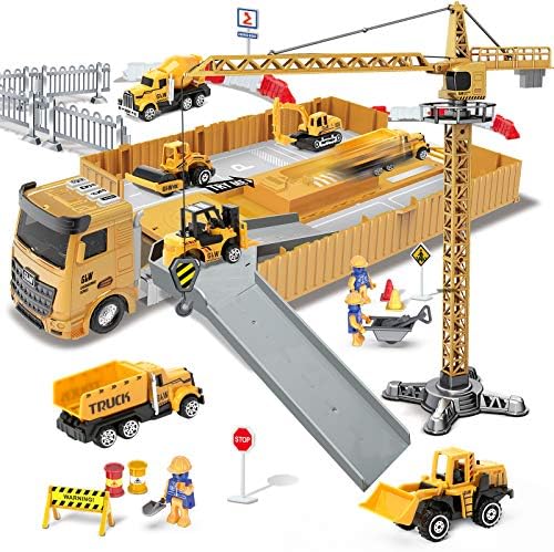 Construction Truck Toys Set, Construction Vehicles Playset Container Truck, Excavator, Forklift, Dump Trucks, Birthday Gift for Kids Alloy Construction Toys for 3 4 5 6 7 Years Old Boys