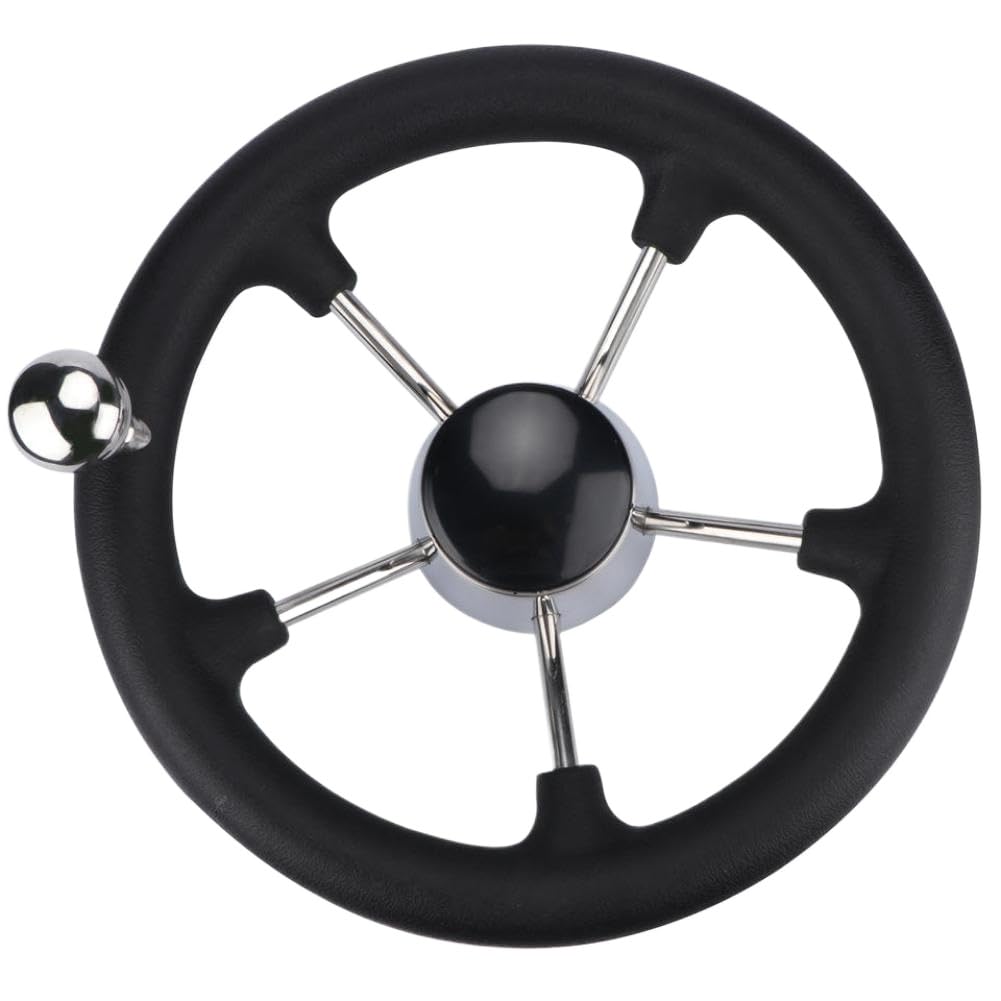 Volant destructeur à 5 rayons en acier inoxydable, 11 pouces, avec mousse noire, Compatible avec les bateaux marins(With knob)