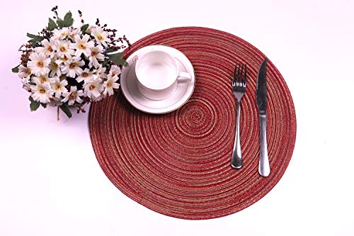 Topotdor 14 Inch Round Placemats Heat-Resistant Stain Resistant Anti-Skid Washable Polyproplene Table Mats Placemats (Burgundy Multi Color, Set Of 6) #TOP3