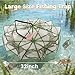 32*10in Folded Fish Trap and 24*12in Crab Trap, 10 Holes 10 Sides Foldable Minnow Trap with Portable Folded Crawfish Trap, Large Size Fish Basket and Adjustable Size Fishing Net with Handle