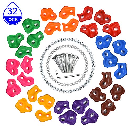 Gelury 32 Rock Climbing Holds for Kids and Adults| 8 Colors Climbing Holds| Rock Climbing Wall Holds Outdoor and Indoor with Mounting Hardware Kit