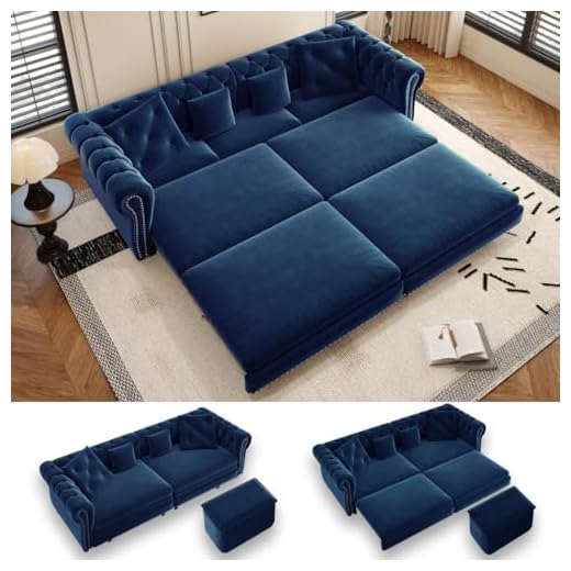 29+ Stunning Blue Couch Living Room Ideas You’ll Love 2 LuxyHoom 89" King Pull Out Sofa Bed, Velvet Chesterfield Sleeper Sofa Couch, 3 in 1 Convertible Tufted Futon Couches with Ottoman for Living Room, Small Space, Apartment, Office, Bedroom, Blue