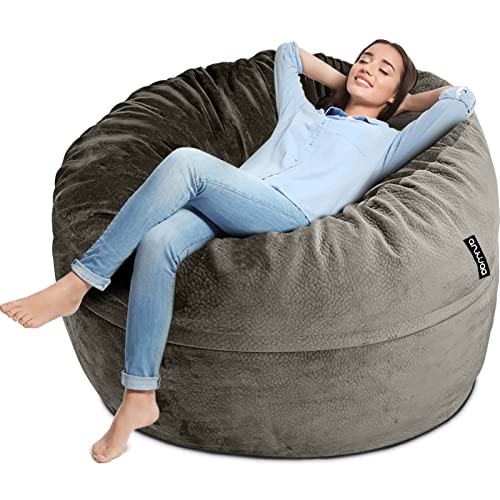 ANUWAA Bean Bag Chair, 4 Foot Memory Foam Bean Bag for Adults, Big Sofa with Removable Soft Cover, Furnitures for Dorm Room and Living Room, Grey 4'