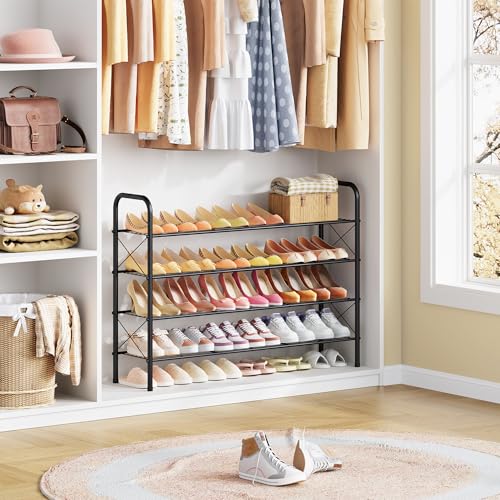 Image of Hoctieon 4 Tier Mesh Style Shoe Rack, Entryway Shoe Shelf, Shoe Storage Organizer, Shoe Rack for Closet, Space Save for Bathroom, Garage, Hallway, Bedroom, Living Room, Black