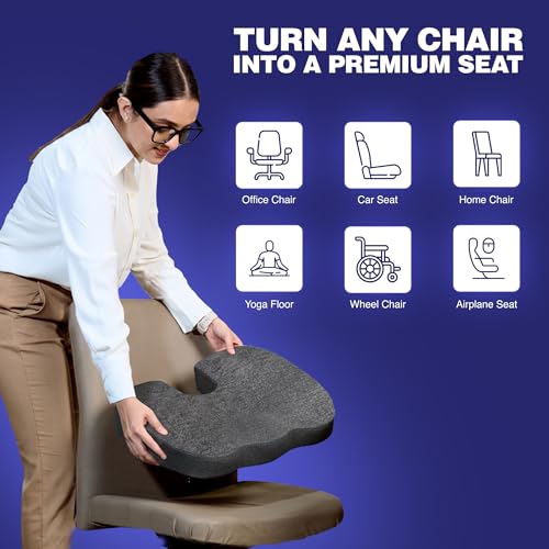 Image of WELLGIVER Memory Foam Coccyx Seat Cushion - Orthopedic Chair Pad for Tailbone, Sciatica & Lower Back Pain Relief | Ideal for Office Chairs, Car Seats & Home Use | Removable & Washable Cover