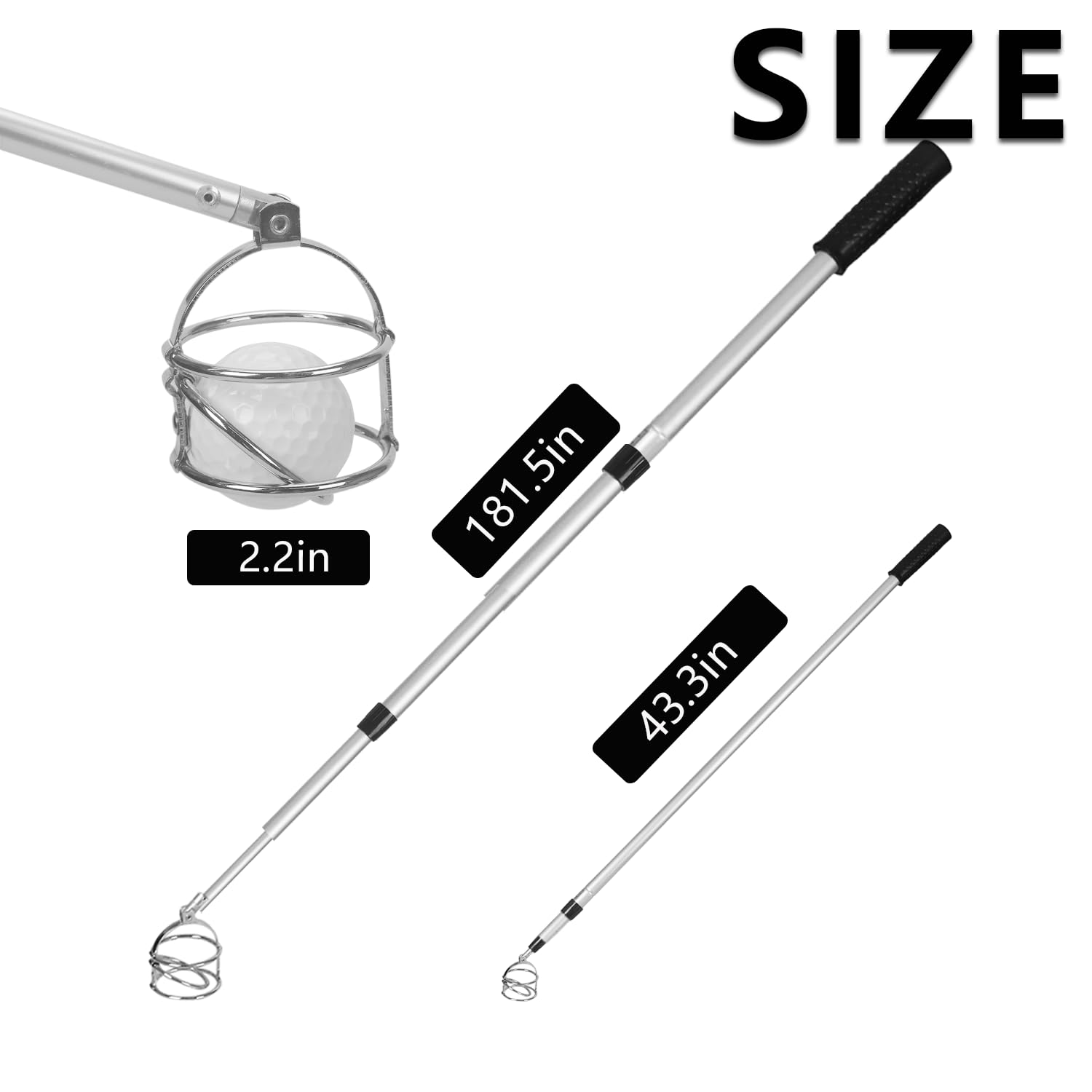 Teleskop-Golfballgreifer, bis zu 4,6 m, Kohlefaser-Golfball-Picker Oben für Wasser/Büsche, Wiesen, stufenlos, leicht und langlebig, Golfballgreifer (max. 4,6 m)
