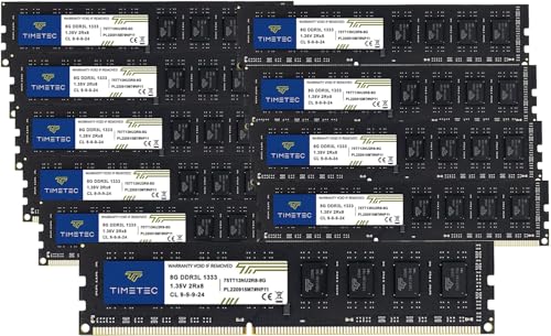 Image of Timetec 80GB KIT(10x8GB) DDR3 / DDR3L 1333MHz PC3-10600 Non-ECC Unbuffered 1.5V / 1.35V CL9 2Rx8 Dual Rank 240 Pin UDIMM PC Desktop Computer Memory RAM Module Upgrade (80GB KIT(10x8GB))