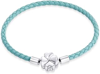 925 Sterling Silver Lucky Bracelet Genuine Leather Tri-Color Bracelet Clover European for Women Fine Jewelry