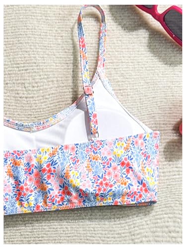 Girl's 2 Piece Floral Lace Bathing Suit Ruched Wireless Padded Swimsuit Cute Vacation Beachwear4