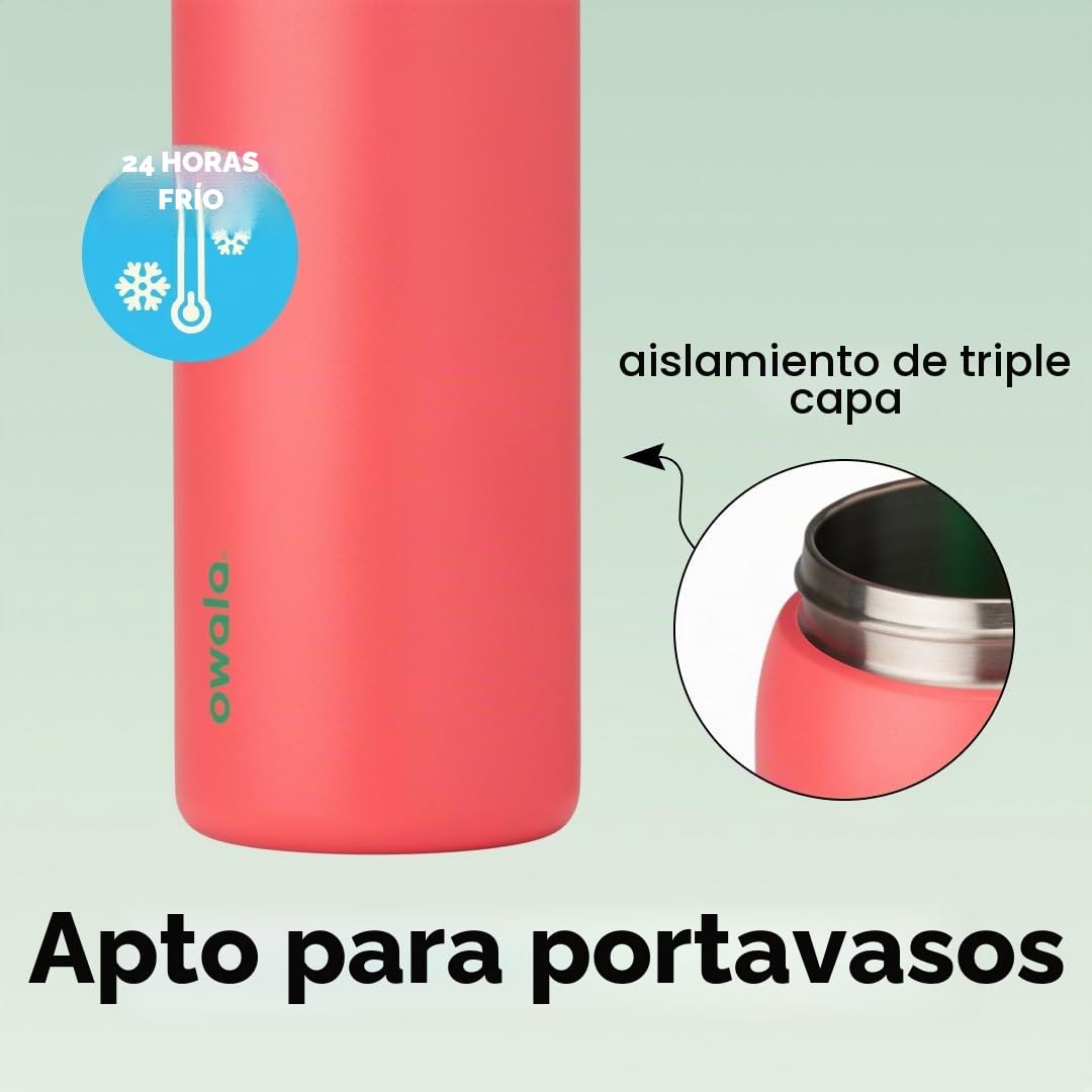 Owala FreeSip Botella de agua aislada de acero inoxidable con popote para deportes, viajes y escuela, botella de agua deportiva sin BPA, 32 onzas, campo de fresas | Aislante
