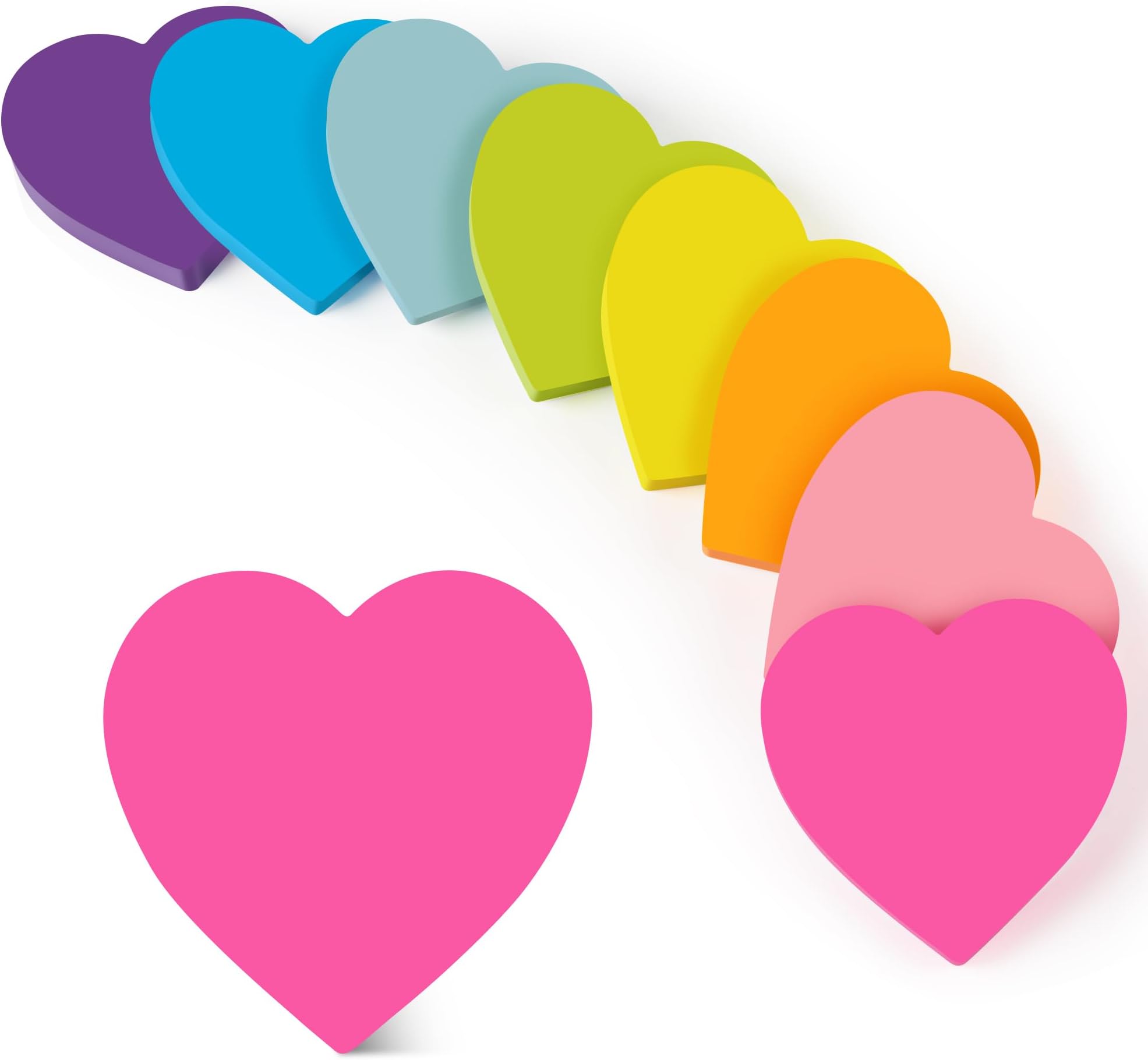 TKTB Heart Sticky Notes 3x3 in, 8 Pads, Super Cute Bright Color Strong Adhesive Post, Clean Removal, 82 Sheets/pad