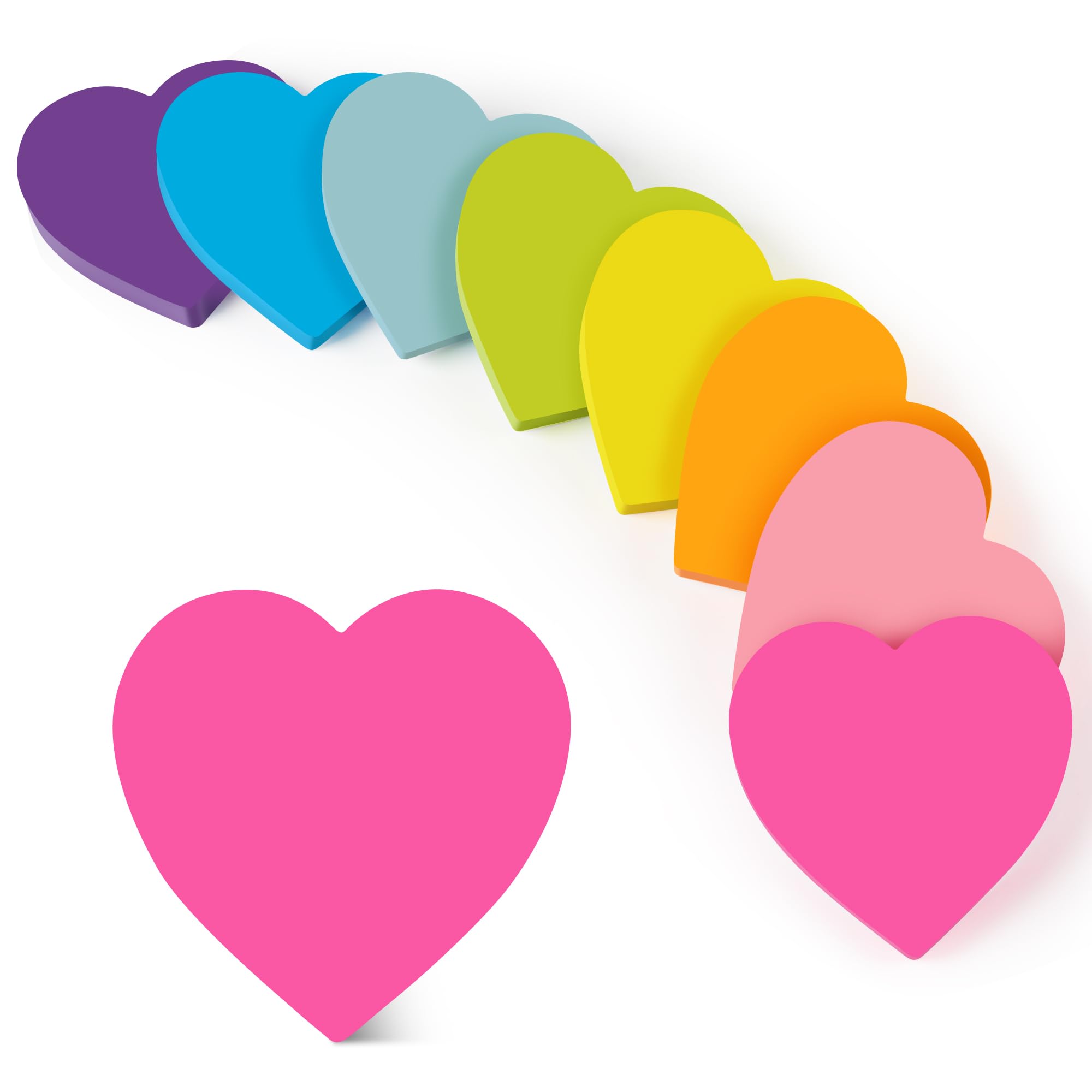 Heart Sticky Notes 3x3 in 8 Pads Super Cute Bright Color Strong Adhesive Post Clean Removal 82 Sheets