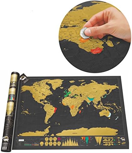 Black Luxury Scratch World Map Cylinder Packing Home Decor Gift