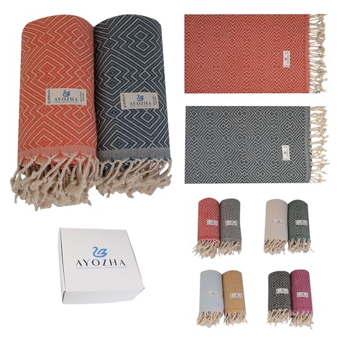 AYOZHA - Juego de 2 toallas de sauna de lujo, 180 x 95 XL, 100% algodón, secado rápido, sin arena, compactas, toallas de playa, toalla de baño, toalla de baño, toalla de hammam, manta de lactancia,