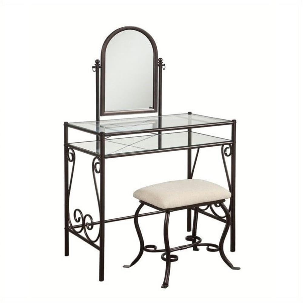 Pemberly Row Metal Vanity Set in Linen