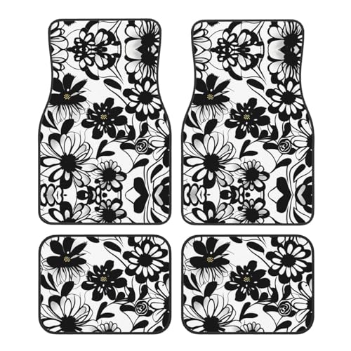 Tapis de voiture motif floral noir et blanc pour intérieur élégant