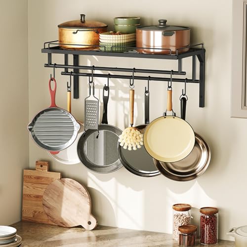 Wall-Mounted Metal Pot Rack for Kitchen Organization