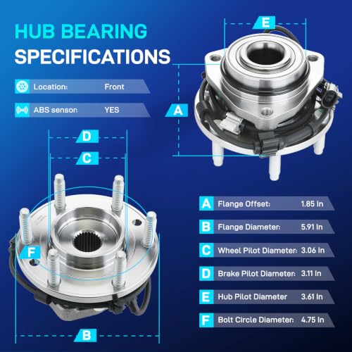 Image of BDELI 513188 2 Front Wheel Bearing Hub for Chevy Trailblazer 2002-2009 EXT