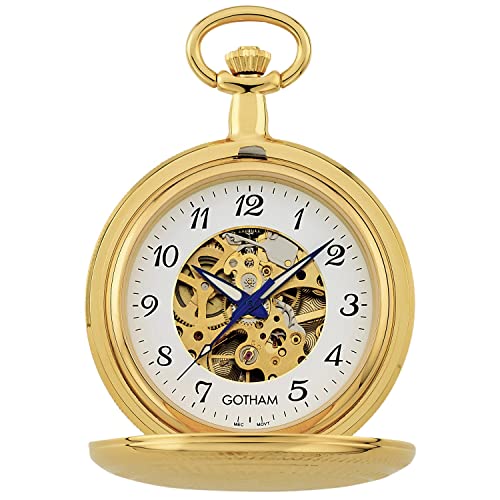 Gotham Men’s Gold Plated Double Hunter Mechanical Pocket Watch # GWC14051GA