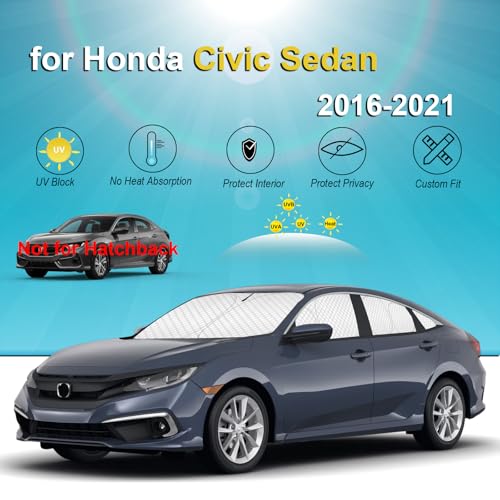 Image of KMF 8pcs Thicken Full Sun Shades for Honda Civic Sedan 2016-2021(Not Hatchback) Accessories, Car Window Covers Sunshade for Windshield Side Rear, UV Block and Blackout Privacy for Camping Outdoor