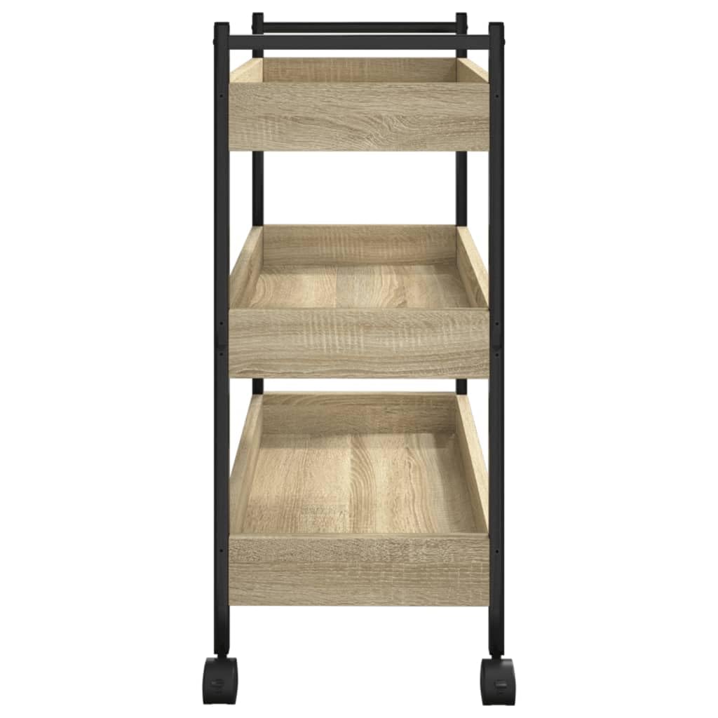 vidaXL Carrito de Cocina, Carro con Niveles de Almacenaje, Carrito de Servicio, Carro para Salón Baño Cocina, Madera de Ingeniería Roble Sonoma