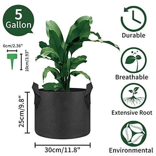 Mlife Grow Bags 5 Pack 5 Gallon, Garden Planting Bag With Durable Handle, Growing Planter Pots Indoor&Outdoor, 300G Thick Non-Woven Fabric Pots For Vegetables, Flowers Or Fruits, 5 Pcs Labels Free Get #TOP1