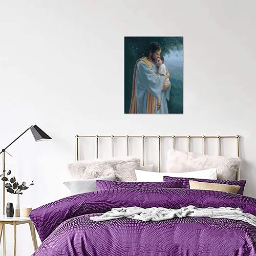 Jesus Christ Hugging Child Framed Canvas Wall Art Religious And Spiritual Art Print Poster Christian Never Leave You Artwork Wall Decor For Living Room Bedroom Office Hd Prints For Home Decoration #TOP4