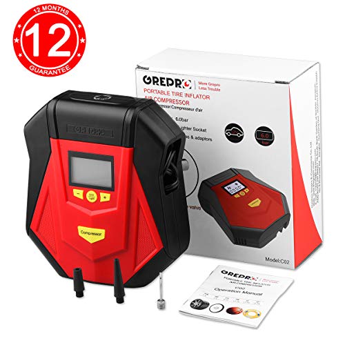 Air Compressor Tire Inflator,Portable Air Compressor 12V DC, Auto Tire Pump with Digital Pressure Gauge,LED Light, Long Cable , Auto Shut Off for Car Tires,Float Swimming Pool, Bicycle, Motorcycle