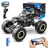 Amitasha 1:16 Scale Remote Control Monster Car with 720p Camera, 2WD All Terrain RC Rock Crawler Car for Kids Boys Alloy Body Stunt Truck, Rechargeable High-Speed Off-Road Vehicle