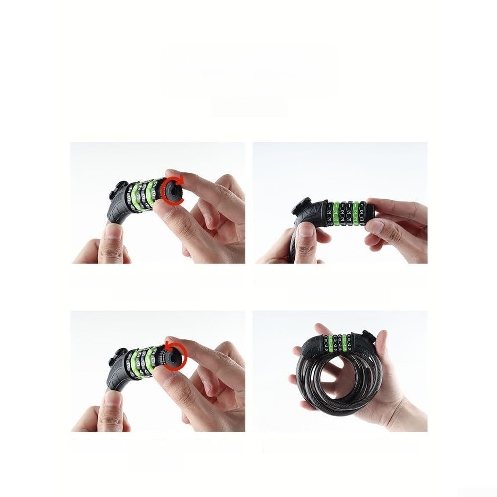 Lucchetto per bicicletta, 11 mm, in acciaio, con combinazione a 6 cifre, antifurto, senza chiave, per ciclismo, nero (A)