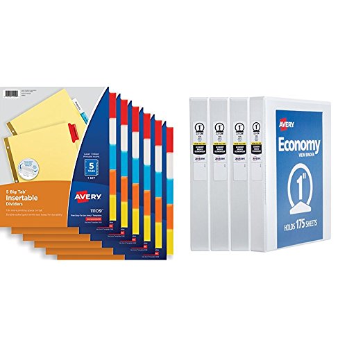 Avery Big Tab Insertable Dividers, Buff Paper, 5-Tab Set, Multicolor, Multi Pack Of 6 Sets With 1" Round Rings, 175-Sheet Capacity, White, Multi Pack Of 4 #TOP5
