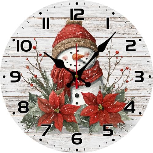 Amazon.com: Lefangovs Winter Snowman Wall Clock Christmas Sign 12inch ...