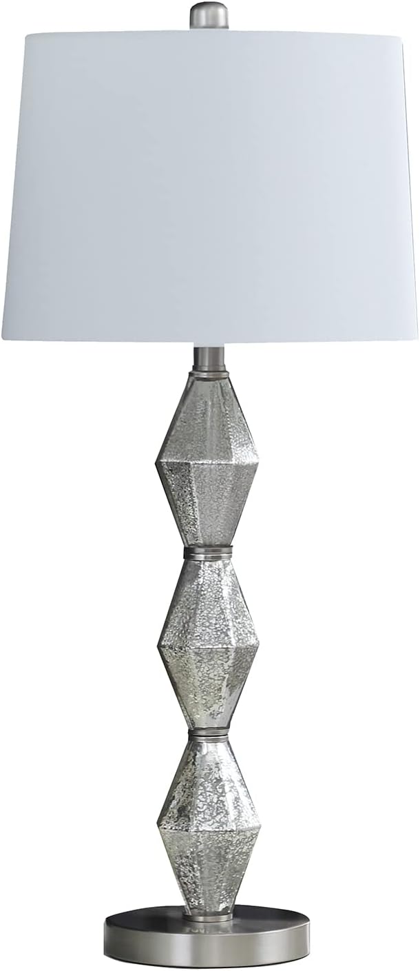 ORE Ore International HBL2788 29.5" in Emil Moderne Geometric Glass Brushed Silver Table Lamp