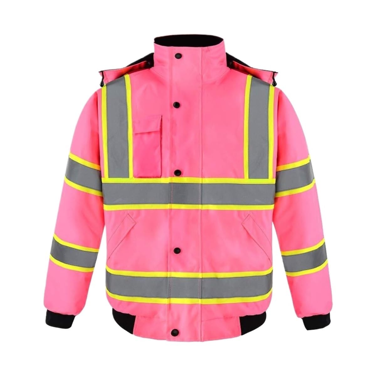 Chaleco Seguridad Chaqueta Acolchada For Hombre con Cinta Reflectante Y Cremallera Completa con Capucha Extraíble Reflectante Seguridad(XL)