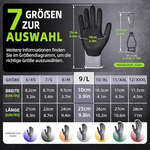6 Paar Arbeitshandschuhe mit grip herren, mit Rutschfeste Nitril-Beschichtung Mechaniker Handschuhe… – Ansicht 6
