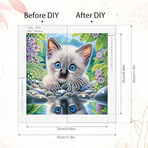 Image of Tontut Diamond Art Painting Kit, Blue Eyes Reflection Cat 5D DIY Special Shape Mosaic Crafts for Beginners and Adults, can be Gifted to Family and Friends, Great for Decorating Home and Office Walls