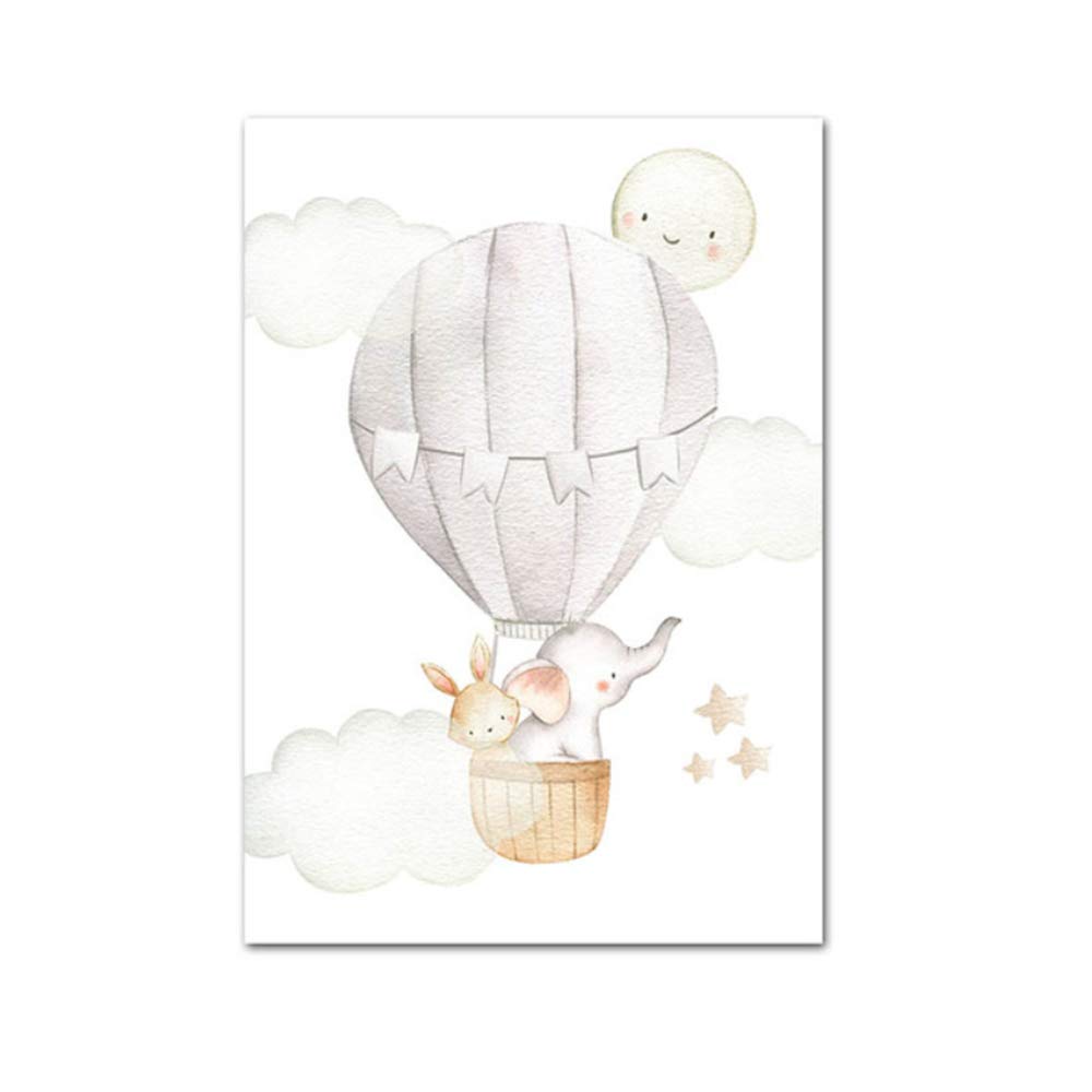 Bébé pépinière Wall Art Toile Impression Enfant Affiche Aquarelle Woodland Animal Ballon Peinture Enfants Chambre décor Photo 30x40 cm (11.8 "x15.7) x3 sans Cadre