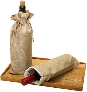 Jute Wine Bottle Bags with Drawstring, 10pcs 35.5cm x 16cm Brown Fabric Wine Gift Cover for Christmas Festival Party