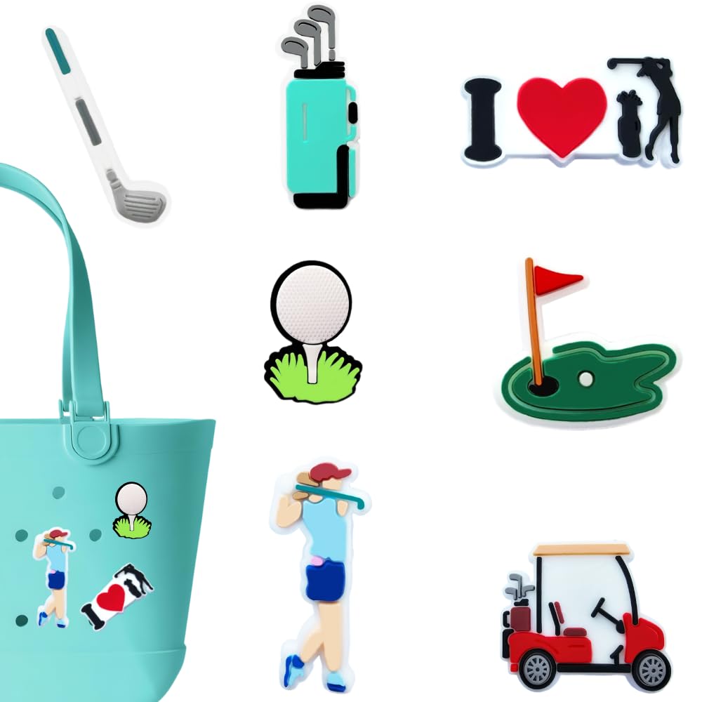 CHARIBEA Golf Sport Charms for Bogg Bag - Set of 7 PVC Rubber Inserts, Compatible with Bogg Bag Accessories, Beach Bag Charms Inserts Accessories for Women Girls (b1)